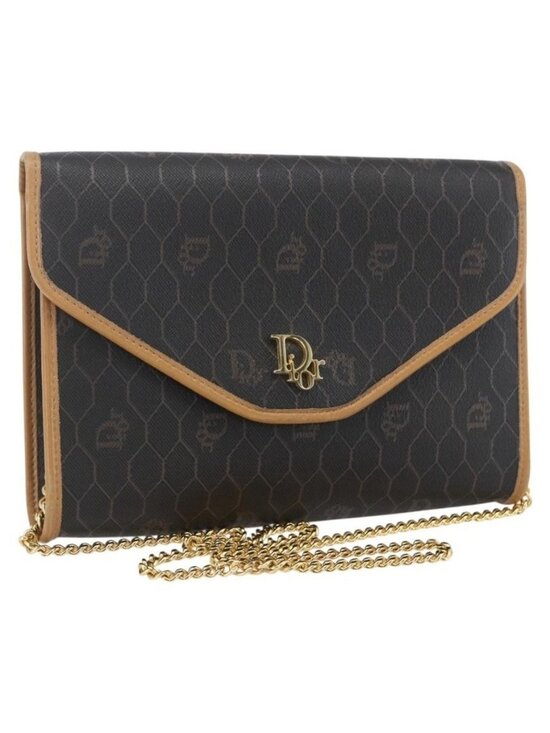 Christian Dior Handbags - Authentic Christian Dior Honeycomb Canvas Chain Shoulder Bag Black Gold